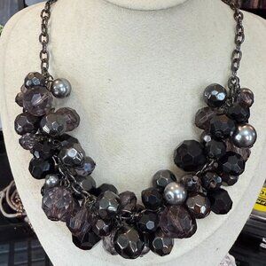 Modern Smoke/Black/Gu<wbr/>nmetal Faceted Bead Statement Necklace #158